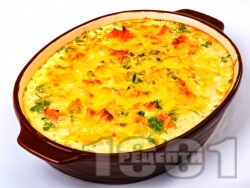 Зеленчукова запеканка с картофи, сметана, шунка, яйца и кашкавал на фурна - снимка на рецептата